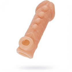 Реалистичная насадка на пенис с двумя рядами бугорков и отверстием для мошонки «Cock sleeve» (большая), Kokos