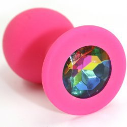 Средняя силиконовая анальная пробка Kanikule Medium с кристаллом – розовый с разноцветным