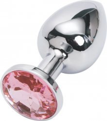Маленькая анальная пробка Plug Silver с кристаллом – серебристый/розовый