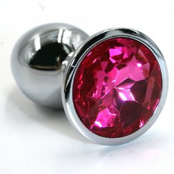 Маленькая алюминиевая анальная пробка Kanikule Small с кристаллом – серебристый с розовым