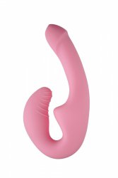 Безремневой анатомический страпон с функцией двойного дилдо нежно-розовыйй