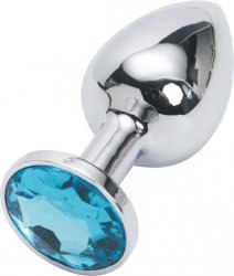 Маленькая анальная пробка Plug Silver с кристаллом – серебристый/голубой