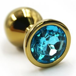 Маленькая алюминиевая анальная пробка Kanikule Small с кристаллом – золотистый с голубым