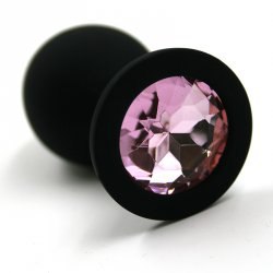 Большая силиконовая анальная пробка Kanikule Large с кристаллом – черный со светло-розовым