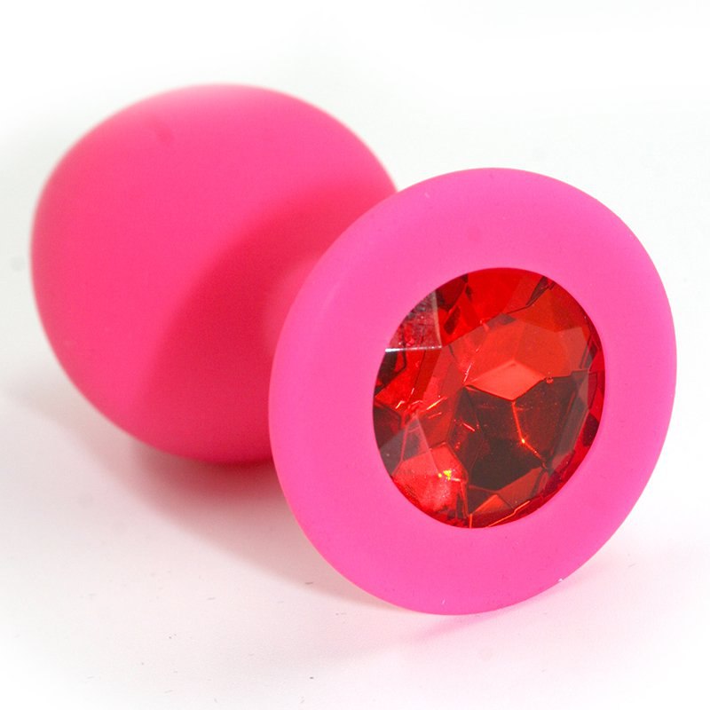 Kanikule Средняя силиконовая анальная пробка Kanikule Medium с кристаллом – розовый с красным