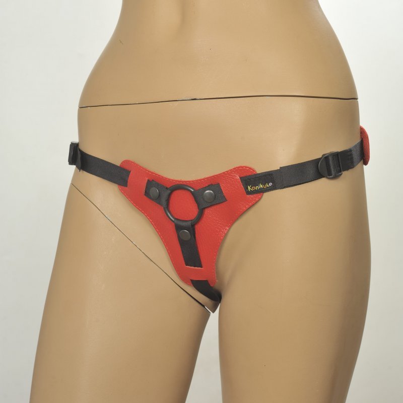 Набор для пар: фаллоимитатор REAL и Трусики для страпона Kanikule Anatomic Thong O-ring кожаные - красный