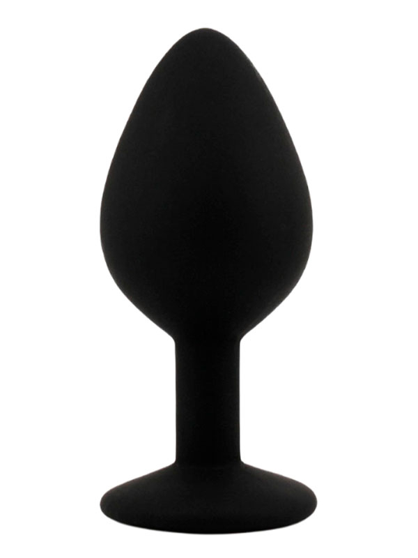 Средняя силиконовая анальная пробка Kanikule Medium с кристаллом – черный с изумрудным