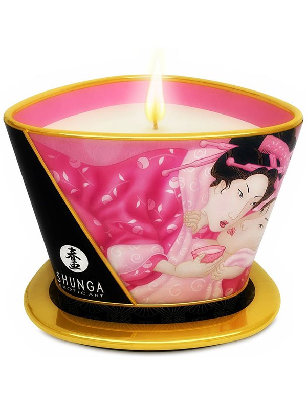 Shunga Erotic Art Массажное арома масло в виде свечи Rose Petals Лепестки роз – 170 мл