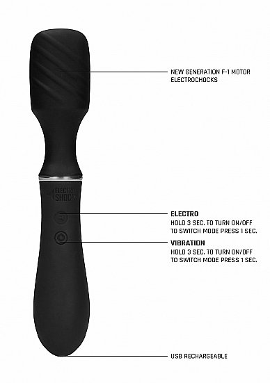 Универсальный вибратор с электростимляцией Electro Vibrating Wand - Black Shots toys ELC018BLK, цвет черный - фото 8