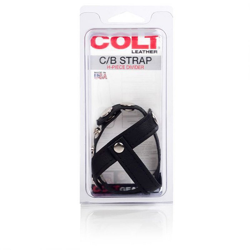 Кожаная утяжка на пенис с разделителем мошонки Colt C/B Strap H-Piece Divider – черный