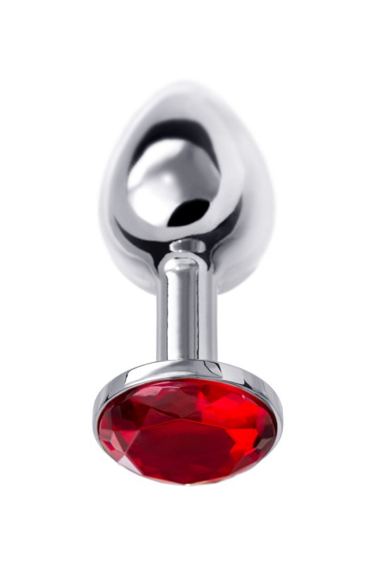 Маленькая изящная анальная пробка TOYFA с кристаллом цвета рубина - серебристый с красным