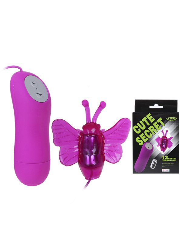 Вибростимулятор Cute Secret с насадкой Бабочка и проводным пультом управления – розовый