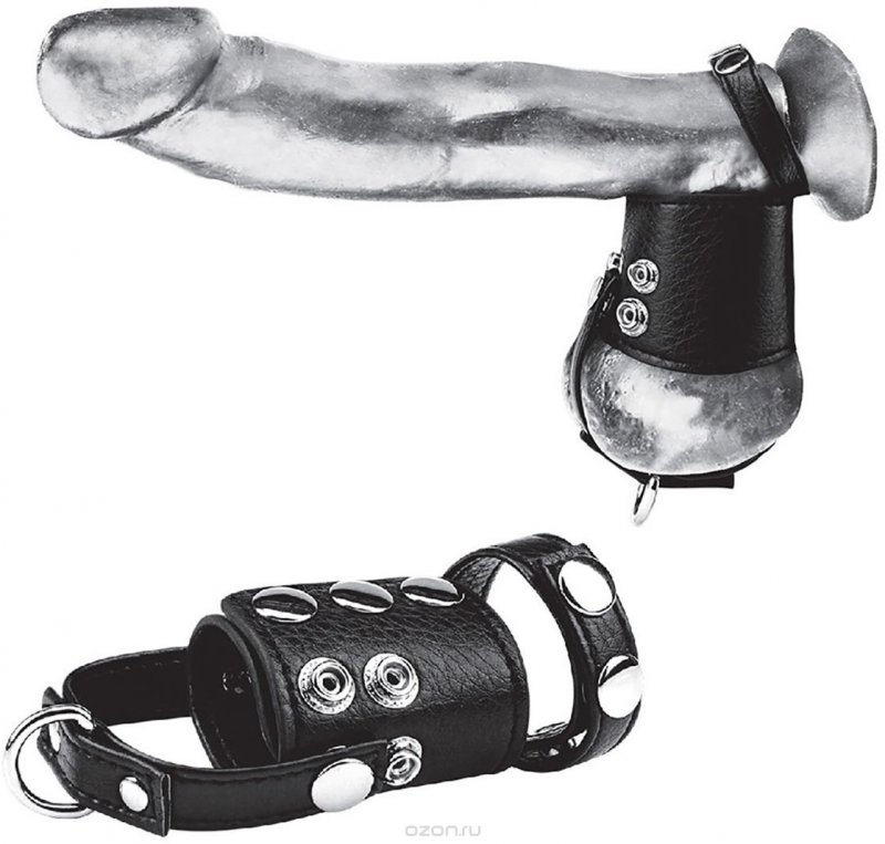 Кольцо на член и мошонку с возможностью довесить груз Blueline Cock Ring With 2 Ball Stretcher And Optional Weight Ring – чёрный