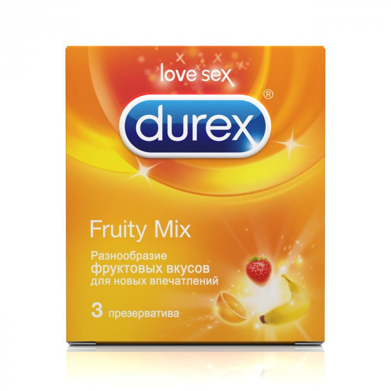 Цветные презервативы Durex Fruity Mix с фруктовыми вкусами – 3 шт