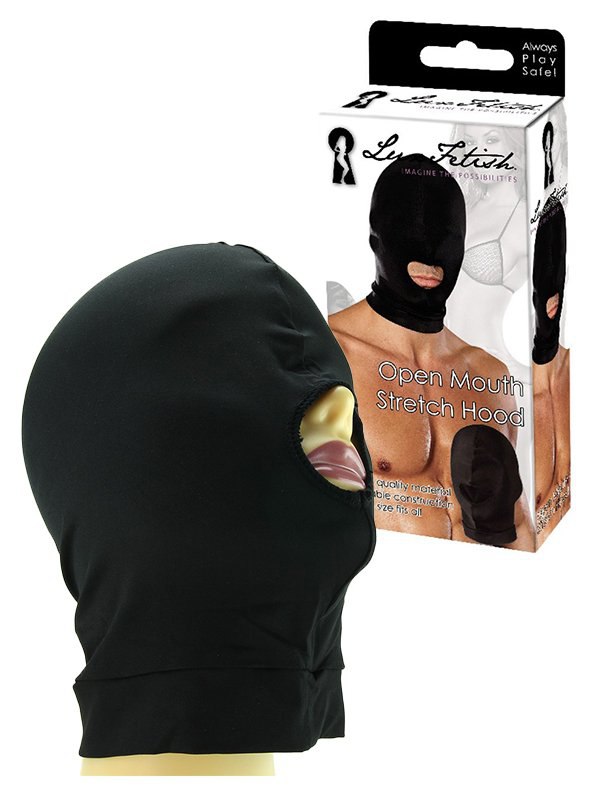 Lux Fetish Эластичная маска на голову с отверстием для рта Open Mouth Stretch Hood – черный