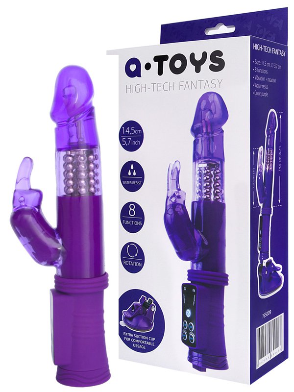 Toyfa Вибратор-ротатор с клиторальным стимулятором кроликом TOYFA A-Toys на присоске – фиолетовый
