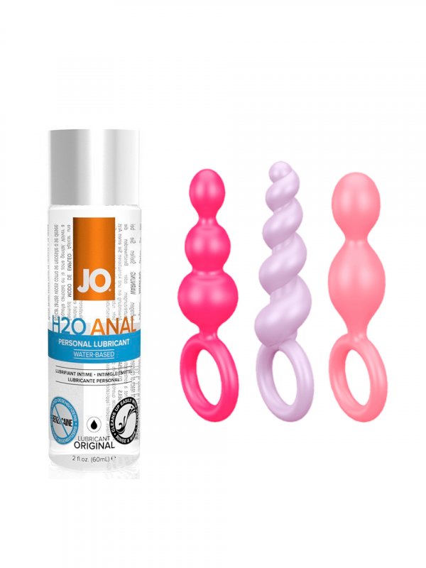 Набор анальных пробок Sаtisfyеr Plugs Colored и Универсальный анальный лубрикант JO H2O - 60 мл