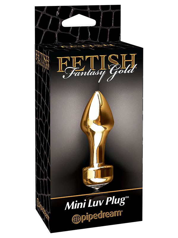 Анальная пробка Mini Luv Plug с кристаллом – золотая