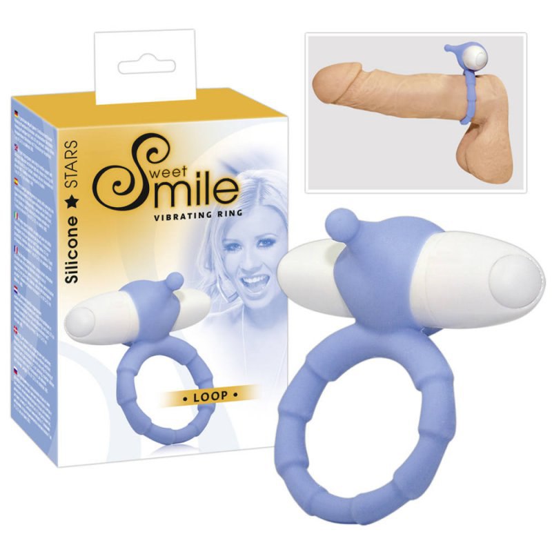 Насадка-кольцо для пениса с вибрацией Smile Loop - голубой