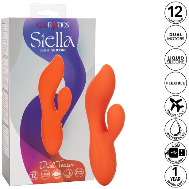 Вибратор Stella Liquid Silicone Dual Teaser California Exotic Novelties SE-4368-30-3, цвет оранжевый - фото 8