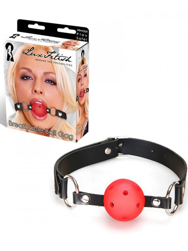 Lux Fetish Кляп-шарик на ремне с отверстиями для дыхания Breathable Ball Gag – черный с красным