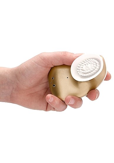 Клиторальный вибратор Twitch Hands с вакуумным эффектом (золотой): 10.5 см, 14 режимов работы, силикон