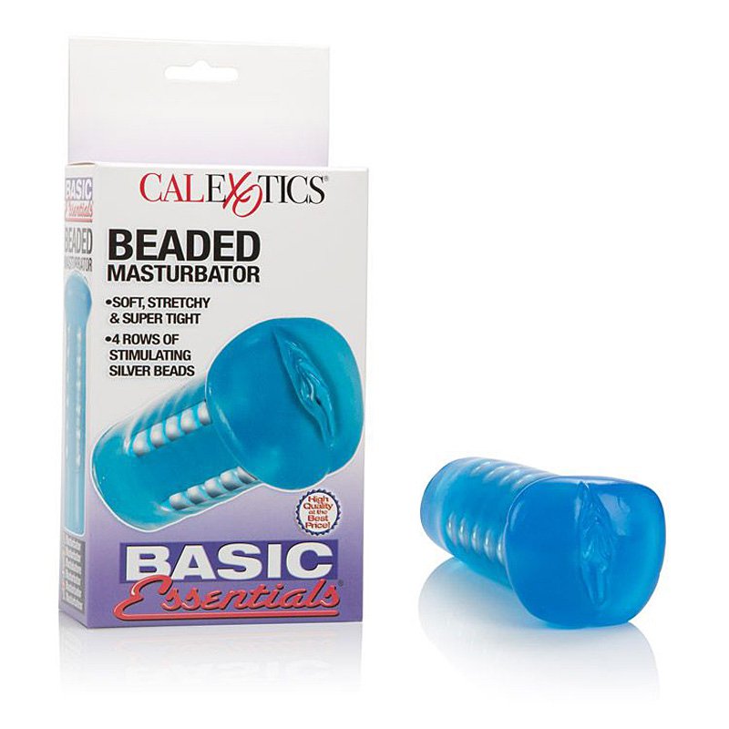 Мастурбатор вагина Basic Essentials Beaded Masturbator со стимулирующими бусинками – синий