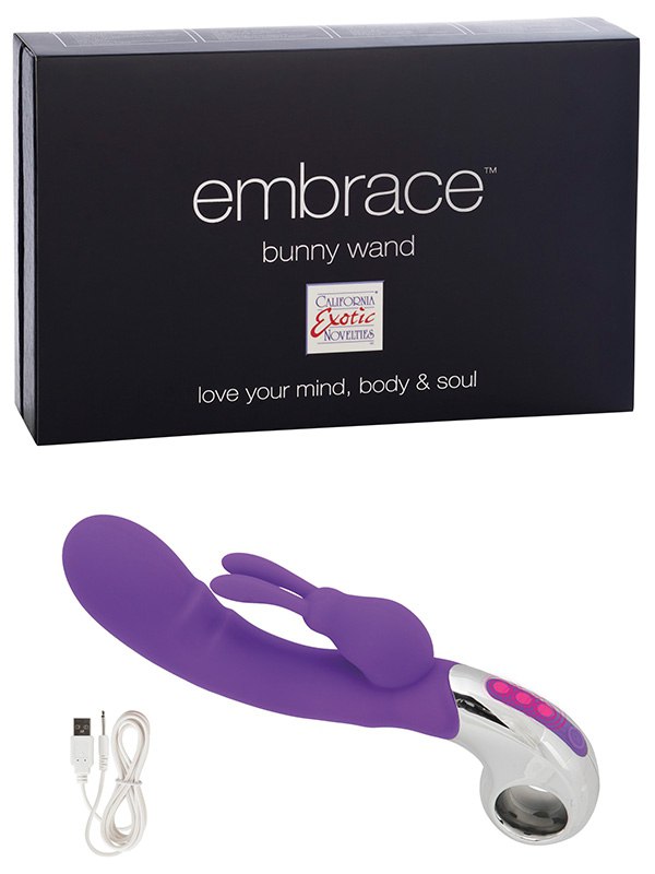 Перезаряжаемый вибромассажер Хай-Тек Embrace Bunny Wand – фиолетовый