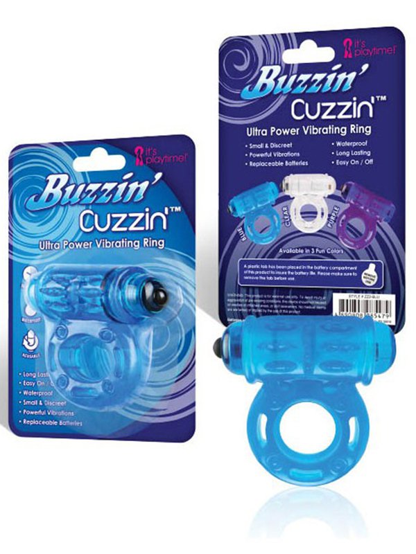 Lux Fetish Мощное виброкольцо со стимуляцией клитора Buzzin Cuzzin – голубой