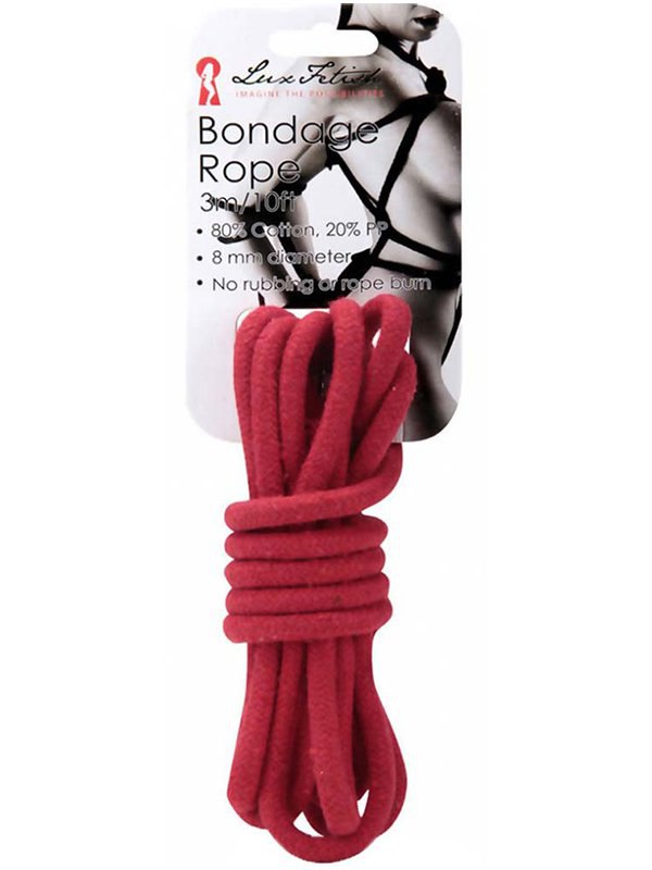 Хлопковая веревка для связывания Bondage Rope – красный, 3 м Lux Fetish LF5100-RED