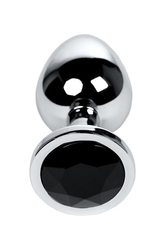 Металлическая анальная втулка TOYFA Metal с кристаллом цвета турмалина - серебристый с черным