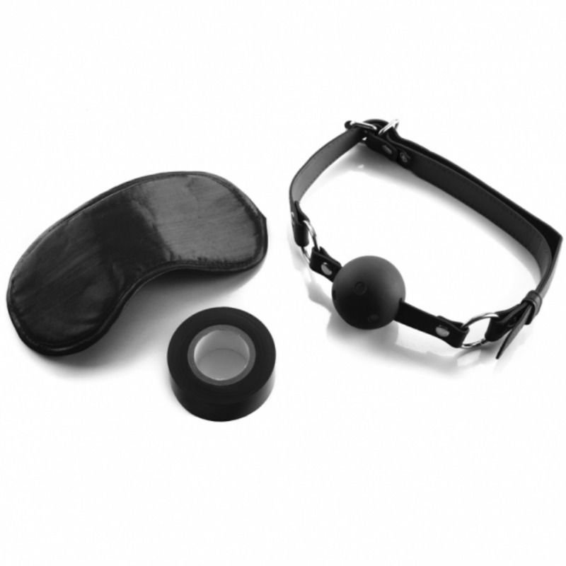 Набор для эротических игр из пвх: Маска на глаза, кляп, лента для свзыванияBondage Set - Black