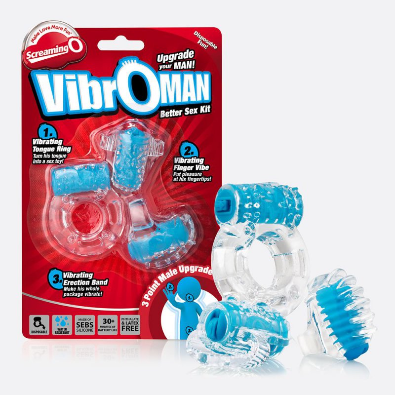 Screaming O Набор из трех элементов Screaming O VibrOMan с вибрацией – голубой