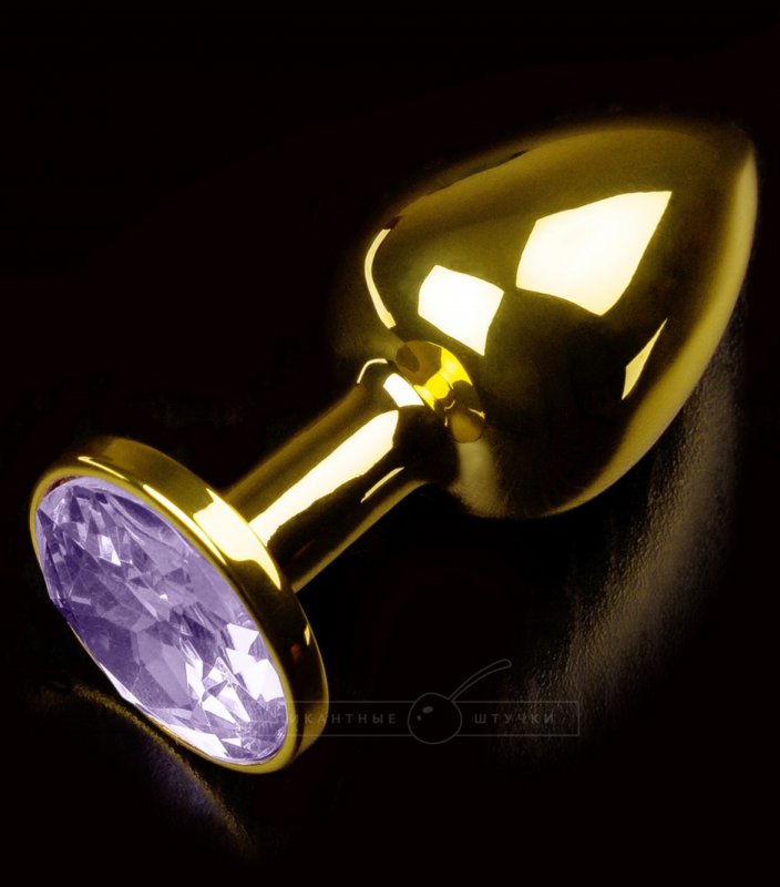 Маленькая анальная пробка 252 Small Gold Baby Purple с кристаллом – золотой с лавандовым