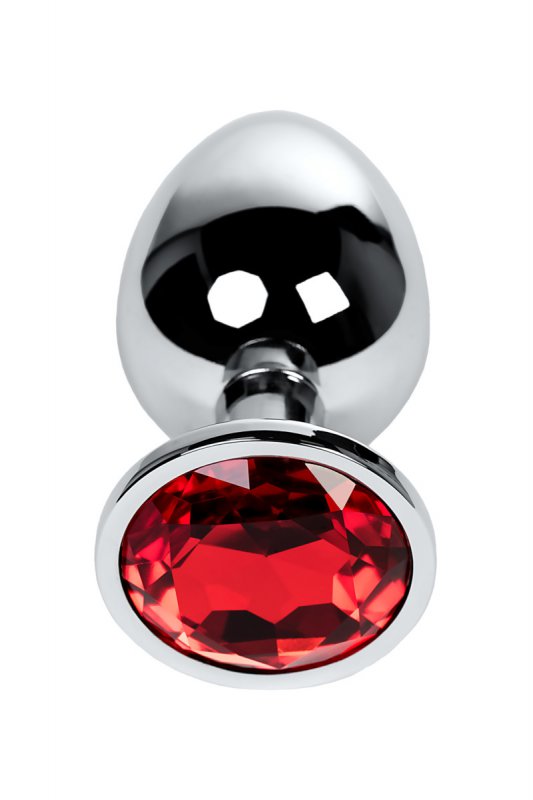 Металлическая анальная втулка TOYFA Metal с кристаллом цвета рубина - серебристый с красным