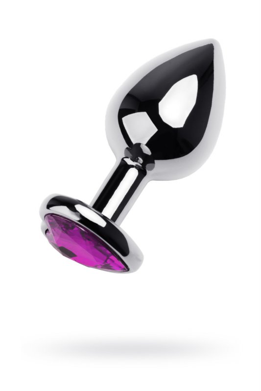 Металлическая анальная втулка TOYFA Metal с кристаллом цвета аметиста - серебристый с фиолетовым