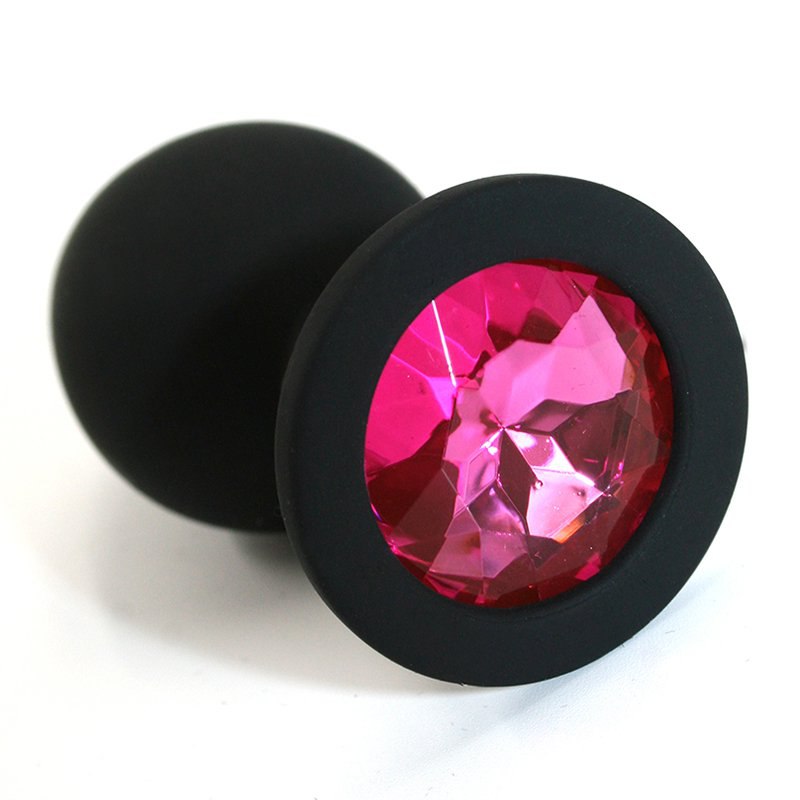 Средняя силиконовая анальная пробка Kanikule Medium с кристаллом – черный с розовым