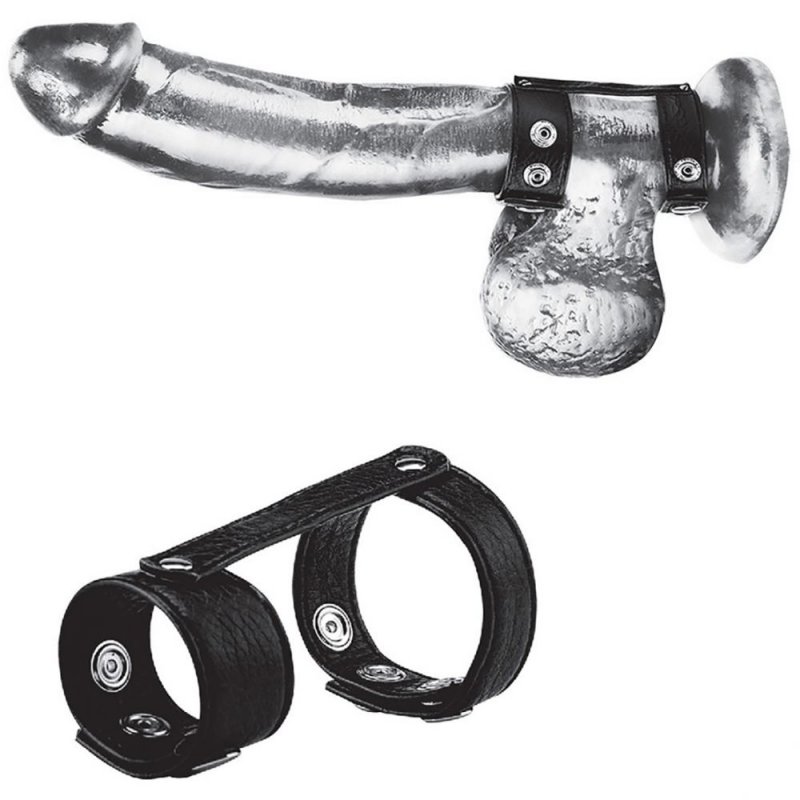 Двойное кольцо на пенис с металлическими клепками Blueline Duo Snap Cock And Ball Ring – чёрный