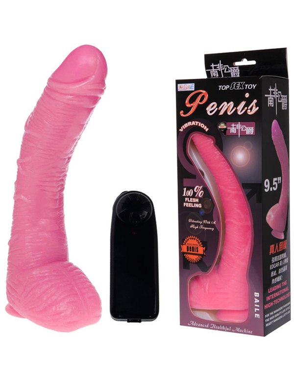 Baile Эффектный вибромассажер-реалистик с мошонкой на присоске Penis 9.5” – розовый