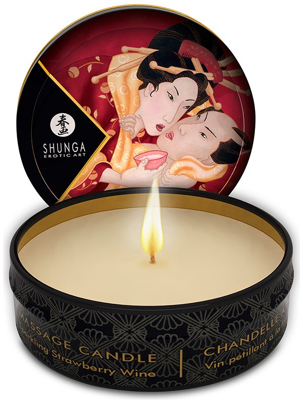 Shunga Erotic Art Массажное арома масло в виде свечи Sparkling Strawberry Wine Клубничное вино – 30 мл
