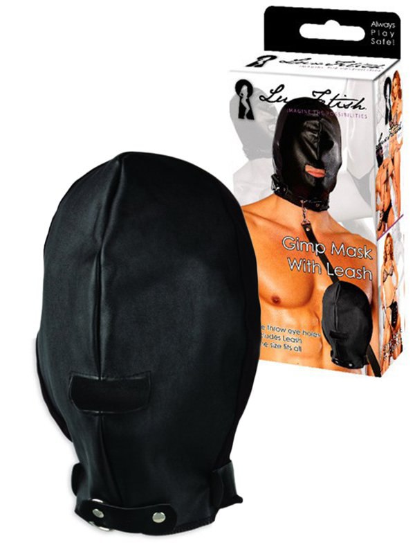 Lux Fetish Маска на голову с поводком Gimp Mask With Leash – черный