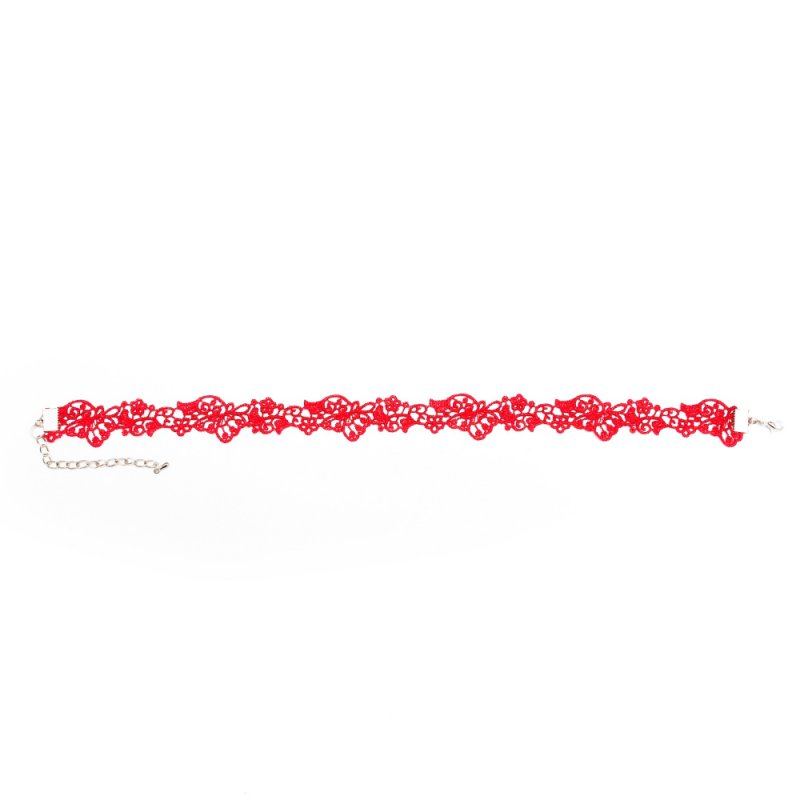 Красное кружевное ожерелье-чокер ручной работы Dolce Piccante Mistero - S/M