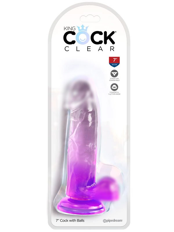 Реалистичный фаллоимитатор Pipedream King Cock Clear, TPE, 20 см, прозрачный, фиолетовый