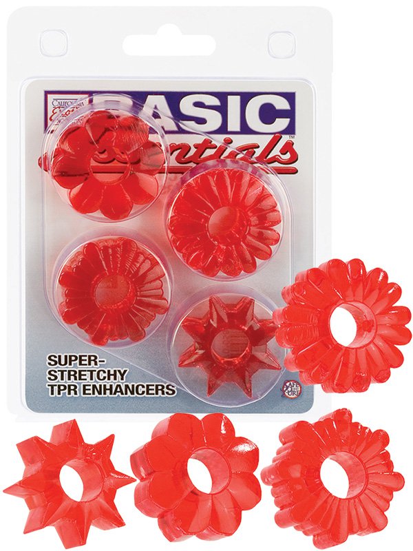 California Exotic Novelties Комплект из 4-х колец Basic Essentials Super Stretchy TPR Enhancers – красный