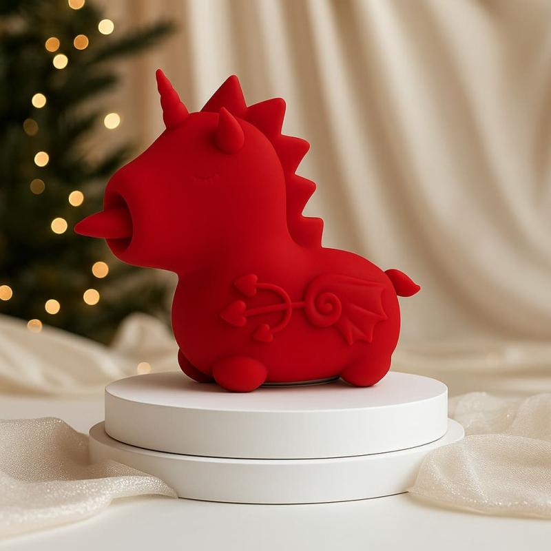 Вибромассажер Unihorn - Blaze Diablo со стимуляцией язычком, красный