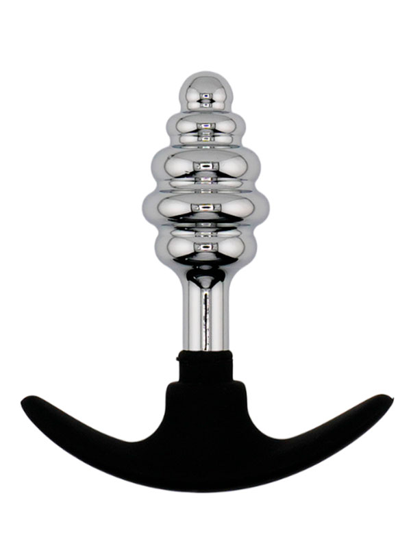 Серебряная ребристая анальная пробка для ношения (Small)