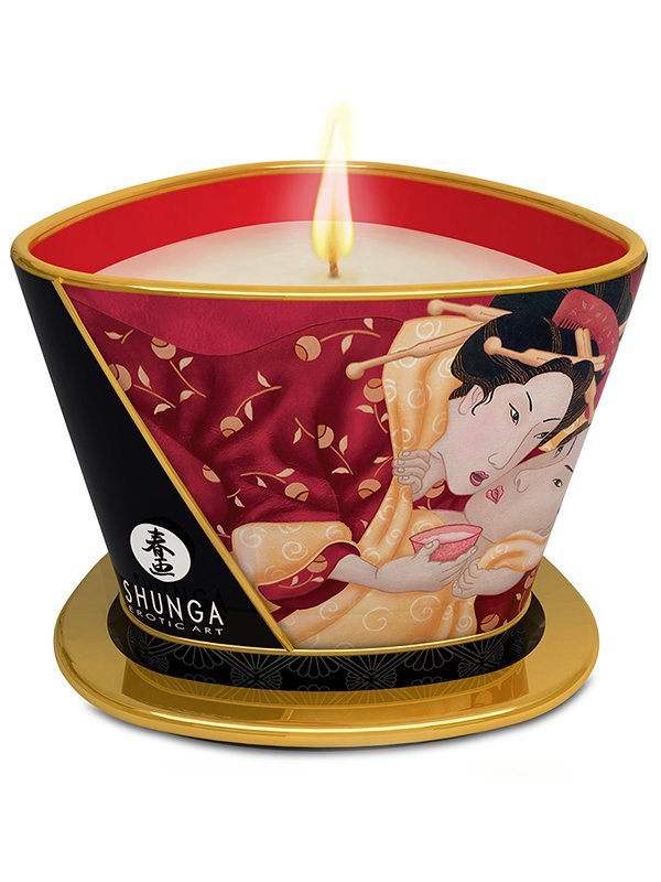 Shunga Erotic Art Массажное арома масло в виде свечи Sparkling Strawberry Wine Клубничное вино – 170 мл