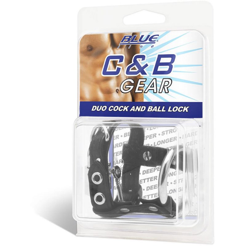 Металлическое кольцо с креплением за мошонку Blueline Duo Cock And Ball Lock – чёрный