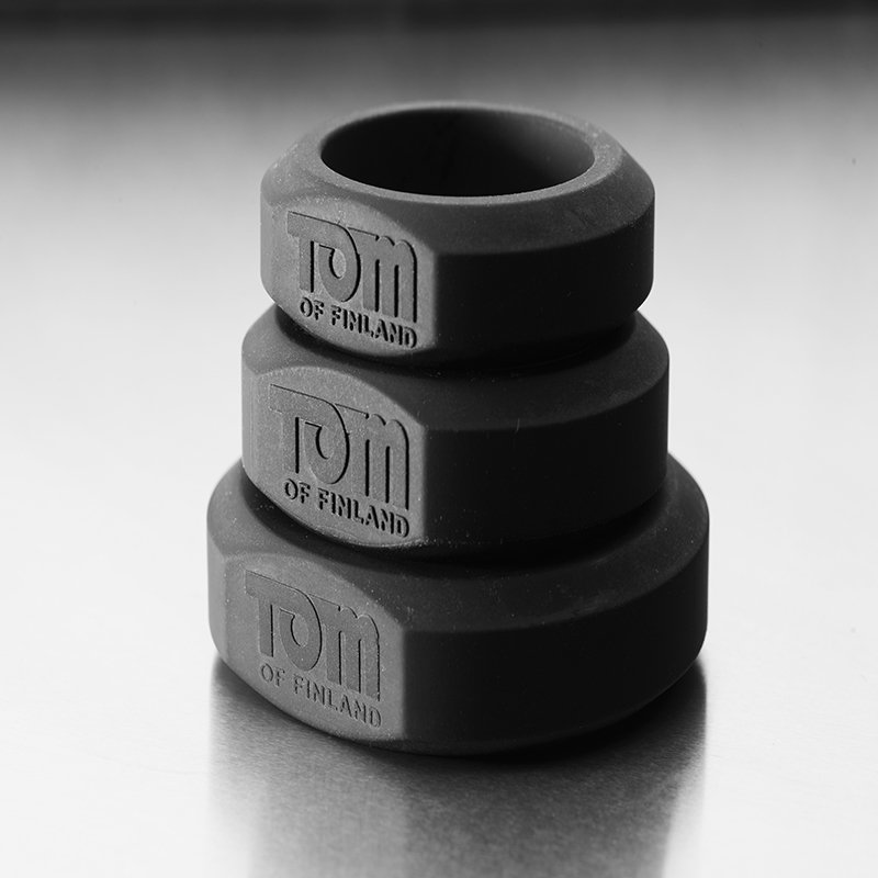 Эрекционные кольца без вибрации Tom of Finland 3 Piece Silicone Cock Ring Set – чёрный