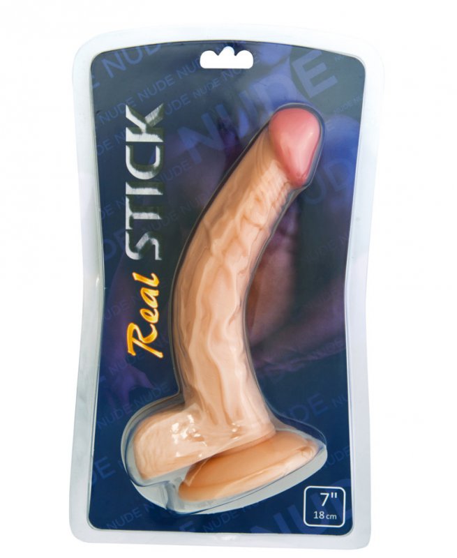 Реалистичный фаллоимитатор с мошонкой TOYFA  RealStick Nude 7” на присоске – телесный